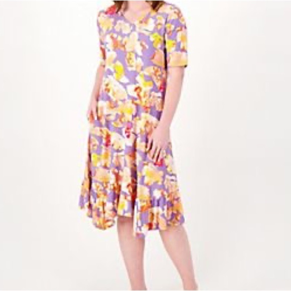 Lori Goldstein Vibrant Multicolor DRESS ELBOW SLEEVES, RUFFLED HEM, SIZE XLP